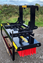 Heavy duty 8ft sweeper, 11 rows of brushes, galvanised on pallet forks and euro hitch. Michael Holohan Engineering manufactures each brush individually to your requirements